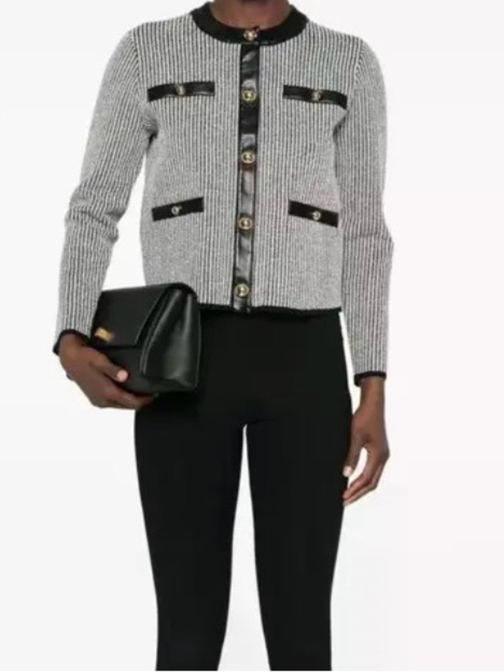 Simkhai Melrose Jacket Black and White knit With Faux Leather Trim size XS